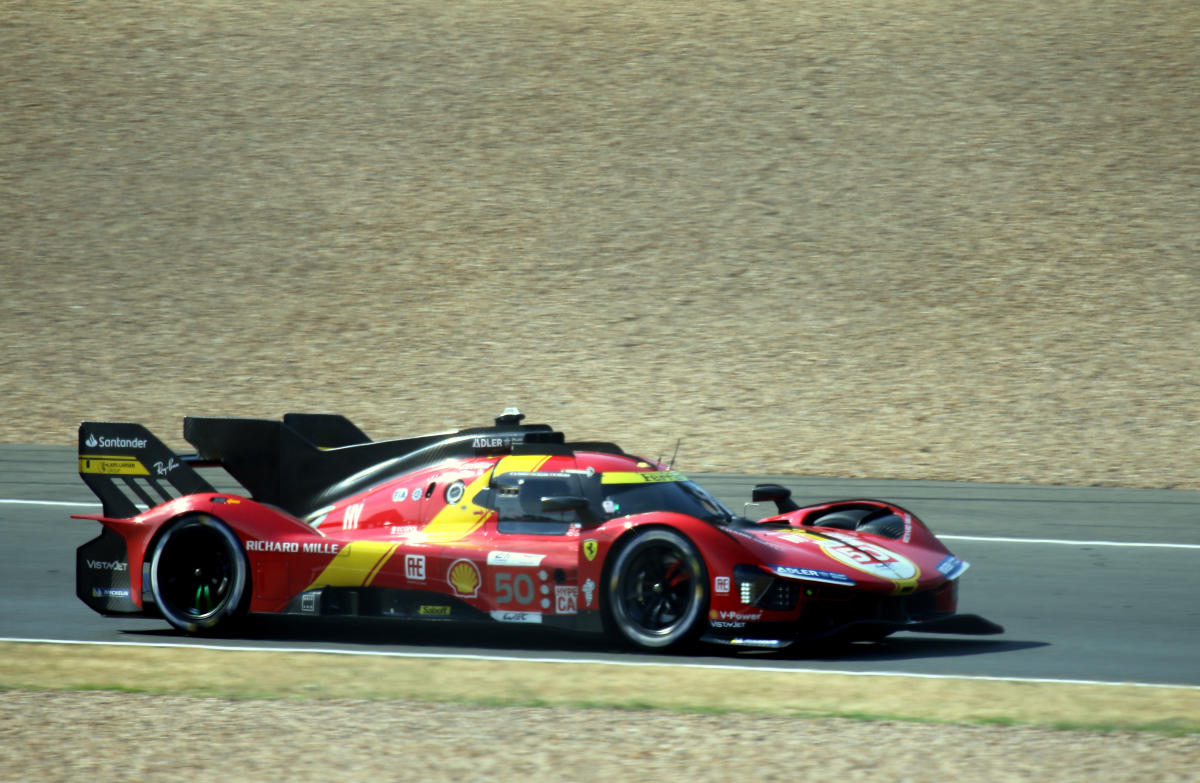 Ferrari 499P-Hybrid - Antonio Fuoco, Miguel Moilna & Nicklas Nielsen at La Chapelle at the 2023 Le Mans (53429582205).jpg
