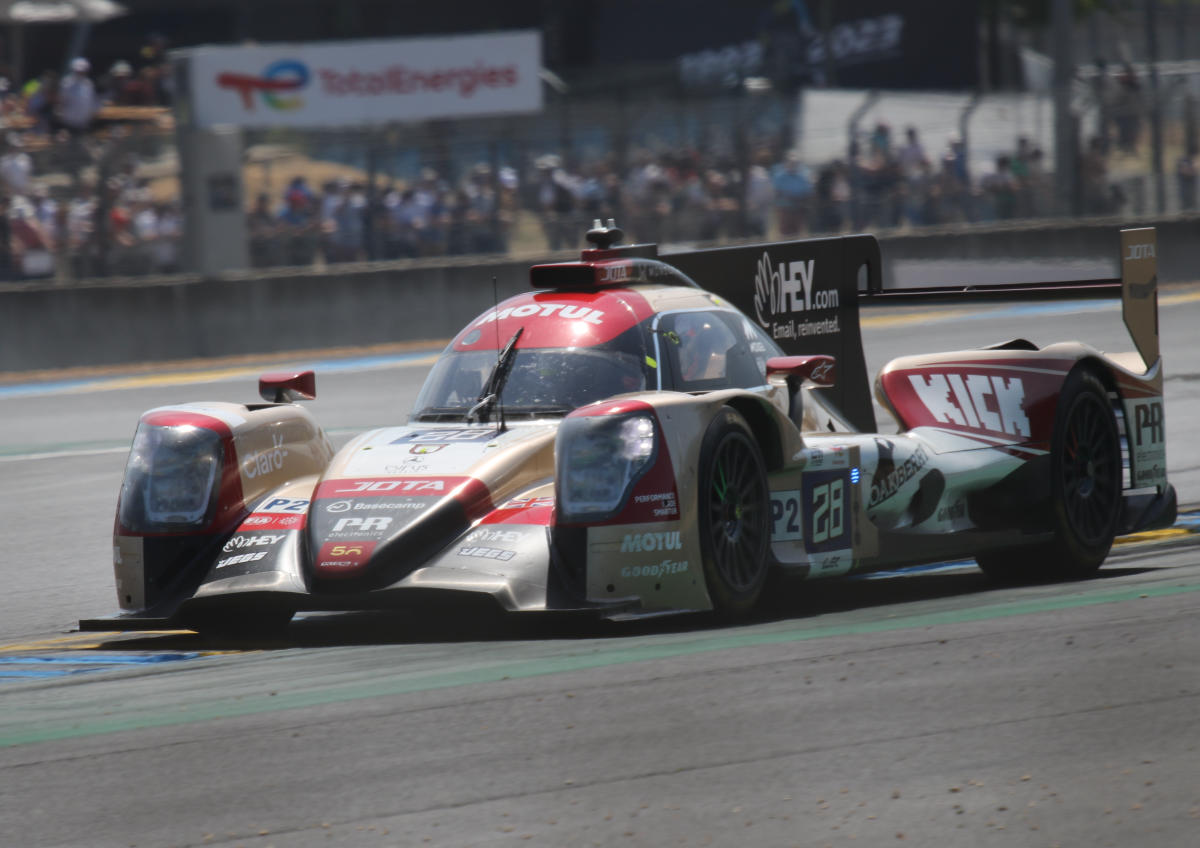 Oreca 07 - David Heinemeier-Hanson, Oliver Rasmussen & Pietro Fittipaldi exits Dunlop Chicane at the 2023 Le Mans (53366666161).jpg